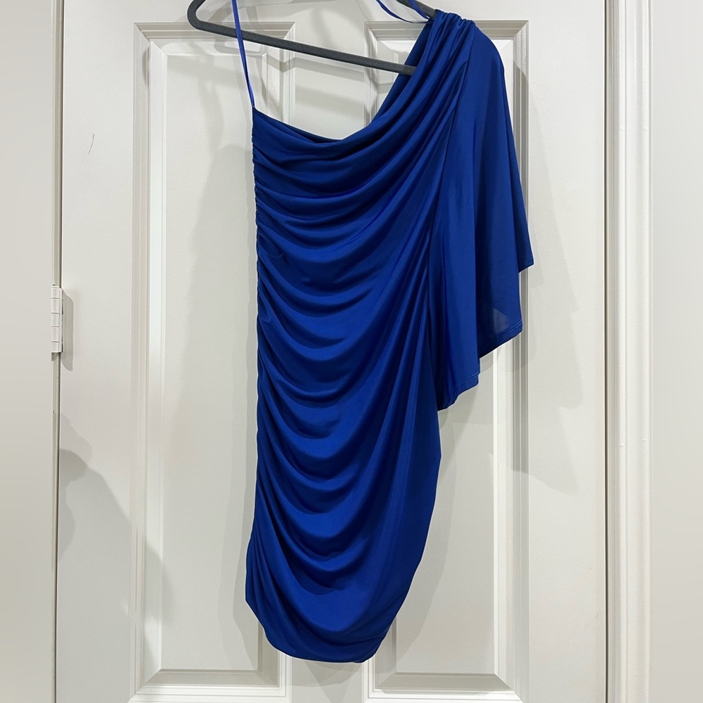 Ya Los Angeles blue mini dress asymmetrical one shoulder size small - Picture 2 of 4